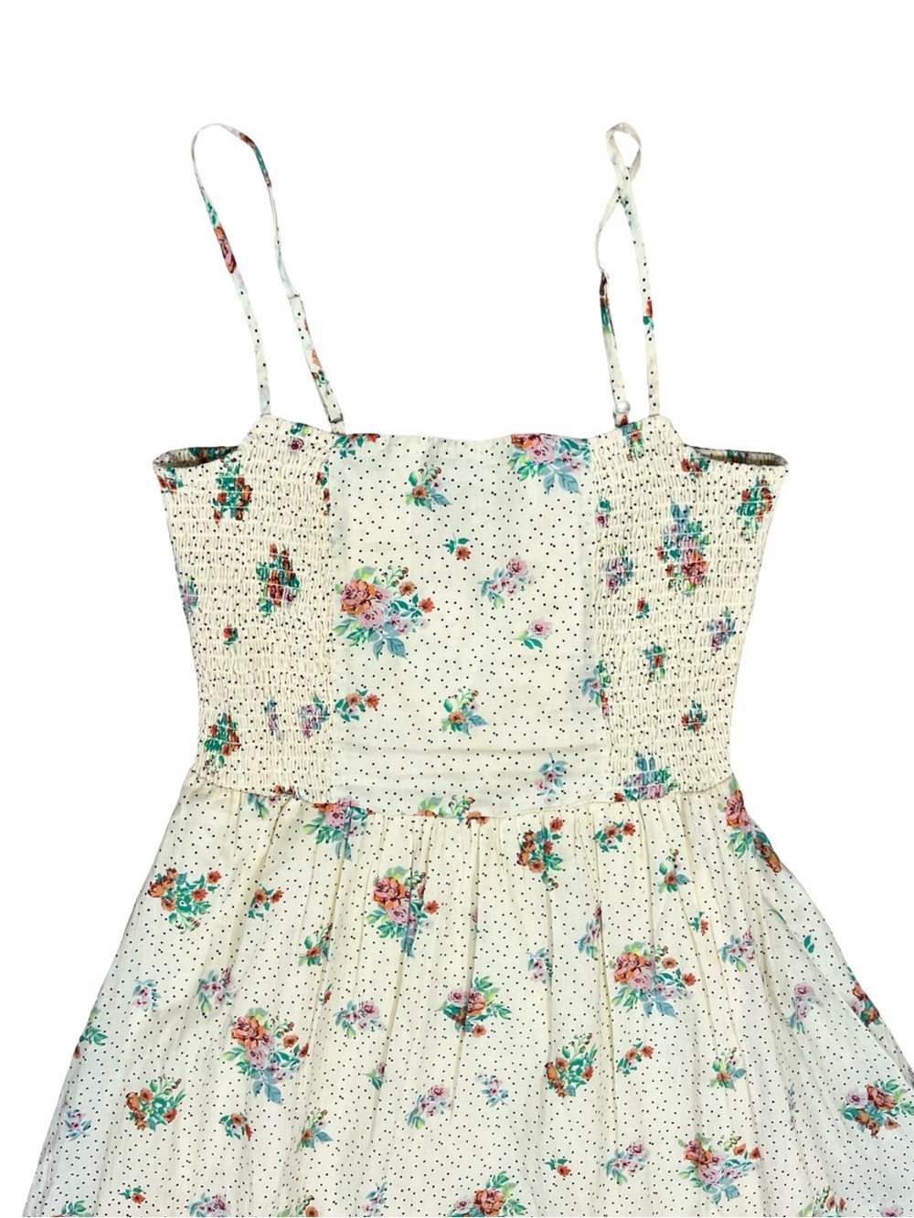 Cream Floral Polka Dot Smocked Maxi Dress Cottagecore Romantic Small NWT - Picture 7 of 9